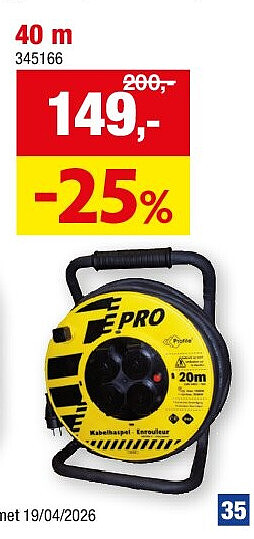 PROFESSIONELE KABELHASPEL 3 x 2,5 mm² 40 m