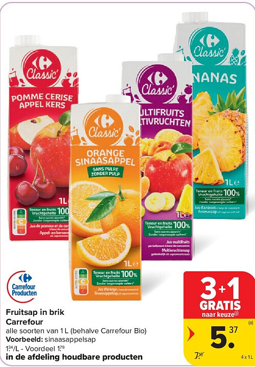 Fruitsap in brik Carrefour