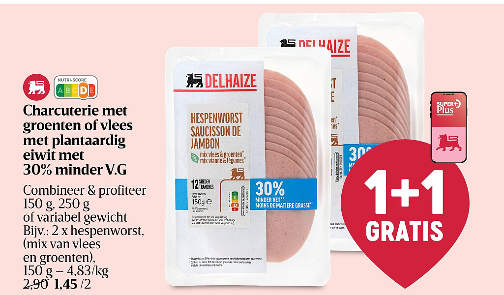 Charcuterie met groenten of vlees met plantaardig eiwit met 30% minder V.G