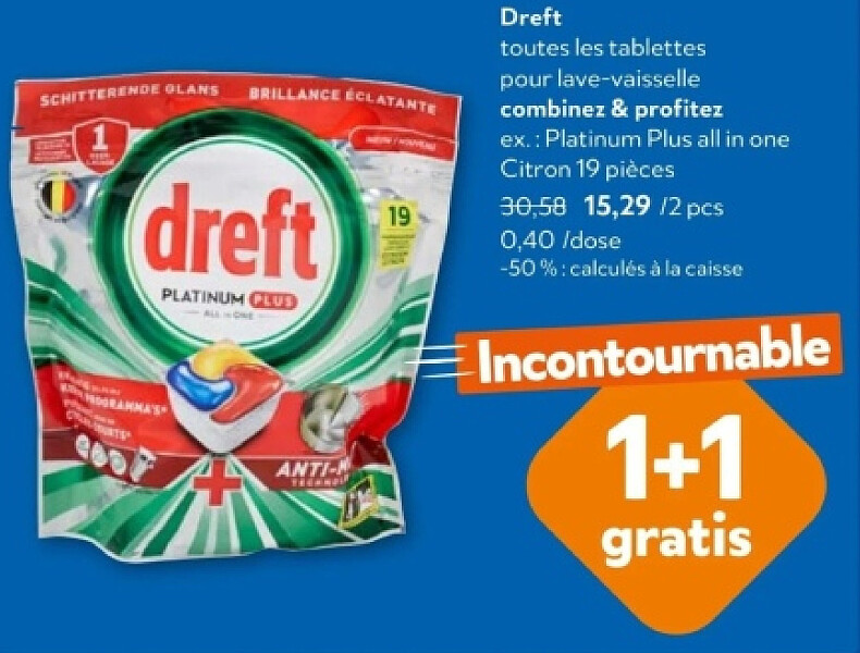 Dreft Platinum Plus all in one Citron 19 pièces