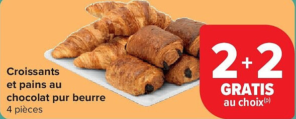 Croissants et pains au chocolat pur beurre 4 pièces