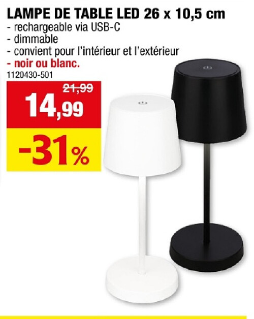 LAMPE DE TABLE LED 26 x 10,5 cm