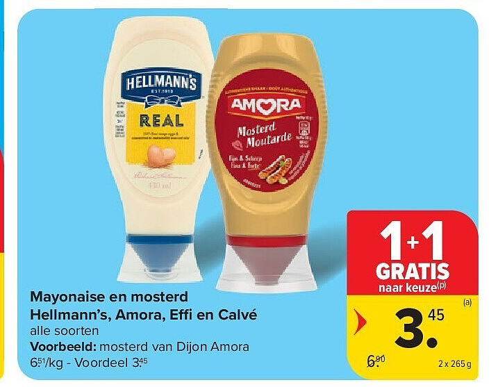 Mayonaise en mosterd Hellmann’s, Amora, E en Calvé
