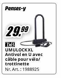 UMULOCKXL Antivol en U avec câble pour vélo/ trottinette