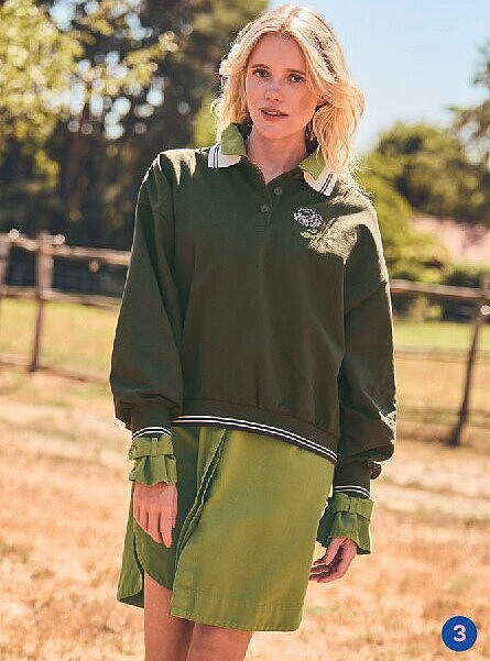 Sweat polo vert foncé à fleur brodée