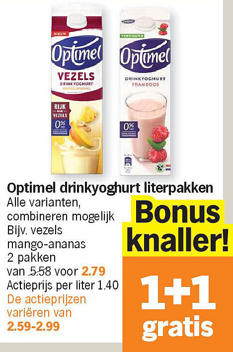 Optimel drinkyoghurt literpakken