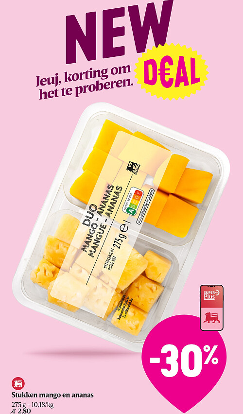Stukken mango en ananas