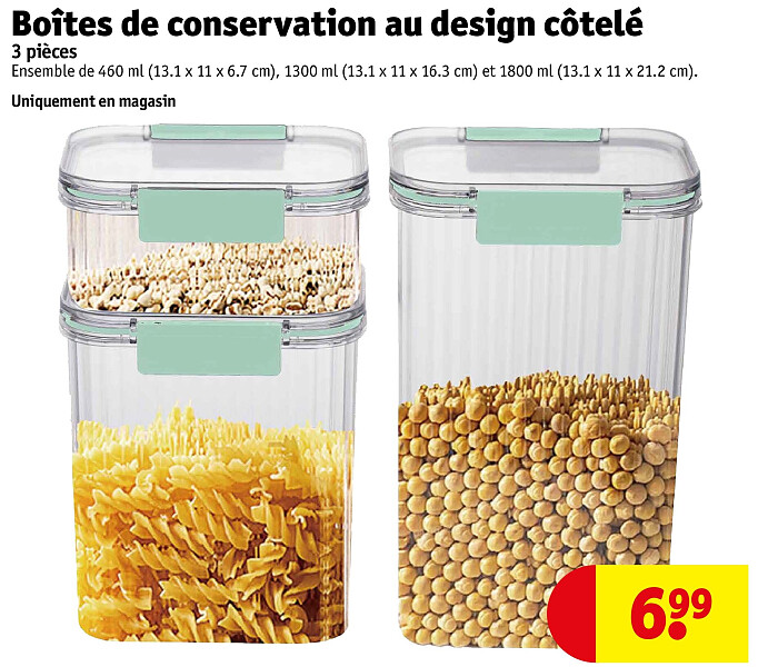 Boîtes de conservation au design côtelé 3 pièces