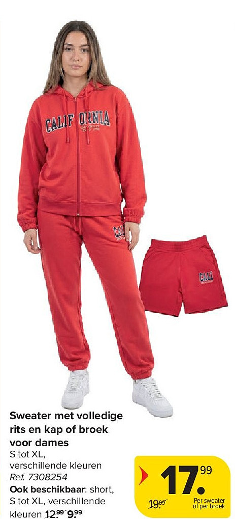 Sweater met volledige rits en kap of broek voor dames