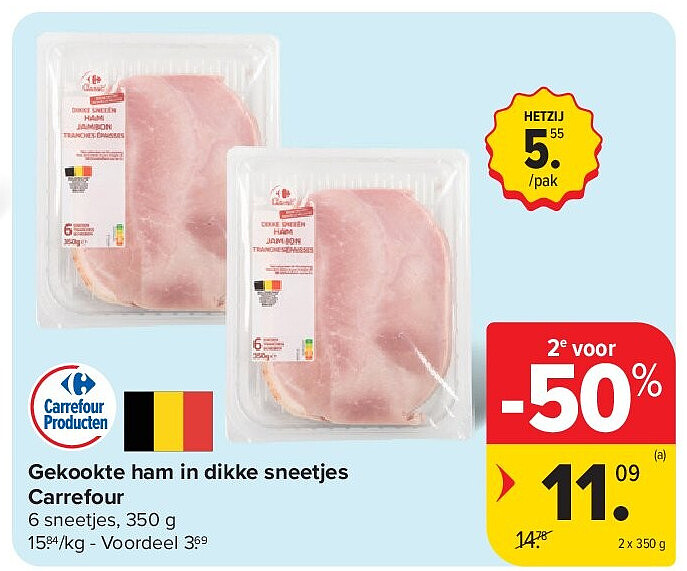 Gekookte ham in dikke sneetjes Carrefour