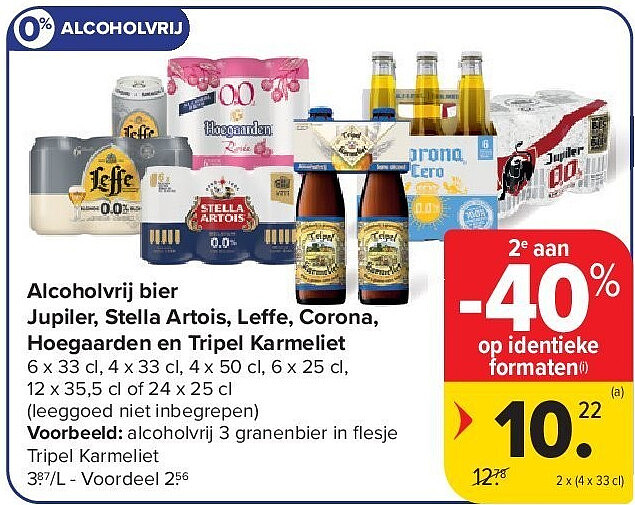 Alcoholvrij bier Jupiler, Stella Artois, Leffe, Corona, Hoegaarden en Tripel Karmeliet