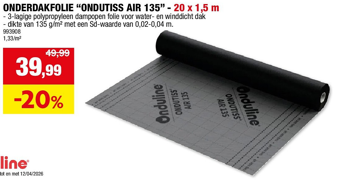 ONDERDAKFOLIE “ONDUTISS AIR 135” - 20 x 1,5 m