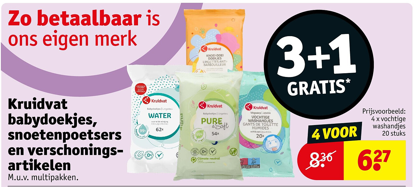 Kruidvat babydoekjes, snoetenpoetsers en verschoningsartikelen