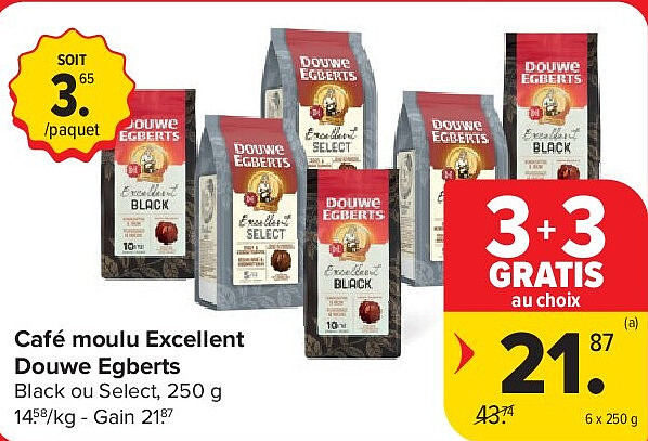 Café moulu Excellent Douwe Egberts 6 x 250 g