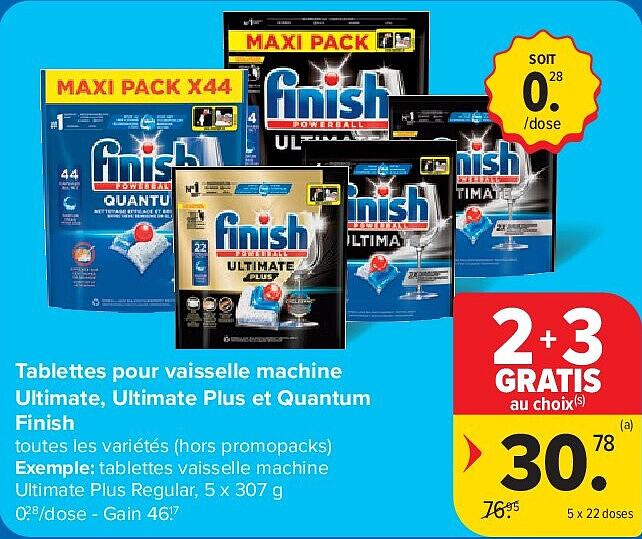 Tablettes pour vaisselle machine Ultimate, Ultimate Plus et Quantum Finish 5 x 22 doses