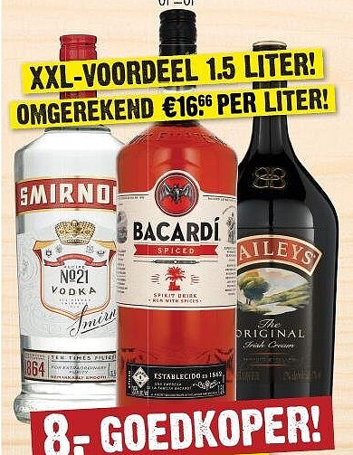 Smirnoff, Bacardi of Baileys