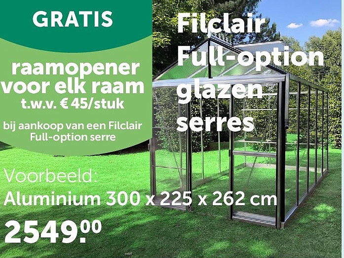 Filclair Full-option glazen serres Aluminium 300 x 225 x 262 cm