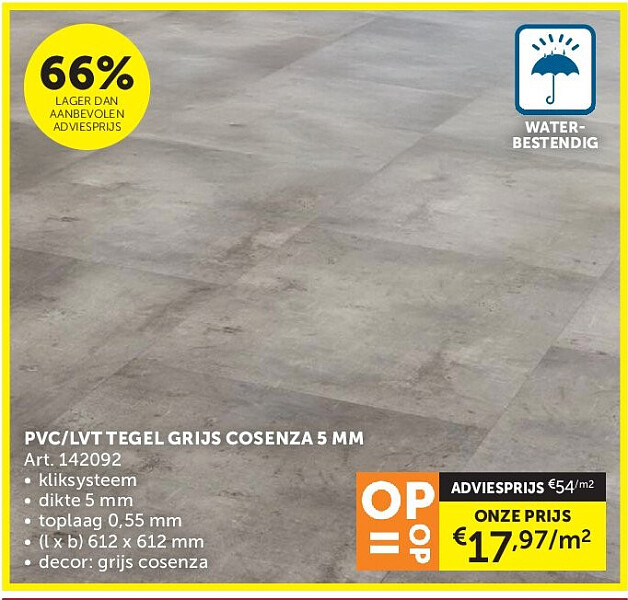 PVC/LVT TEGEL GRIJS COSENZA 5 MM
