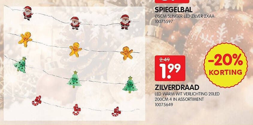 ZILVERDRAAD LED WARM WIT VERLICHTING 20LED 200CM 4 IN ASSORTIMENT