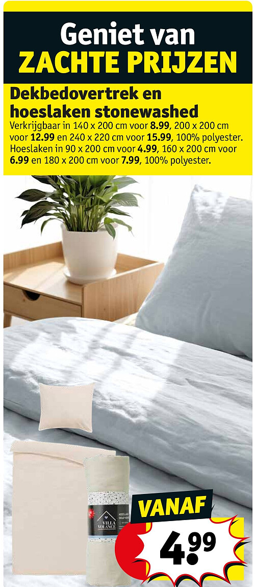 Dekbedovertrek en hoeslaken stonewashed