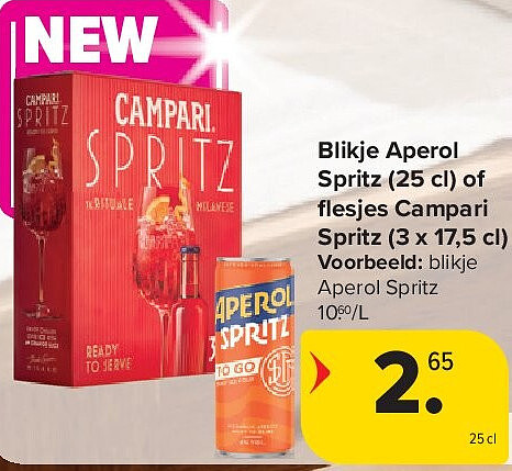 Blikje Aperol Spritz (25 cl) of fl esjes Campari Spritz (3 x 17,5 cl)