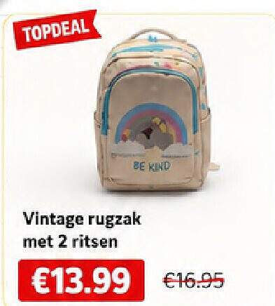 Vintage rugzak met 2 ritsen