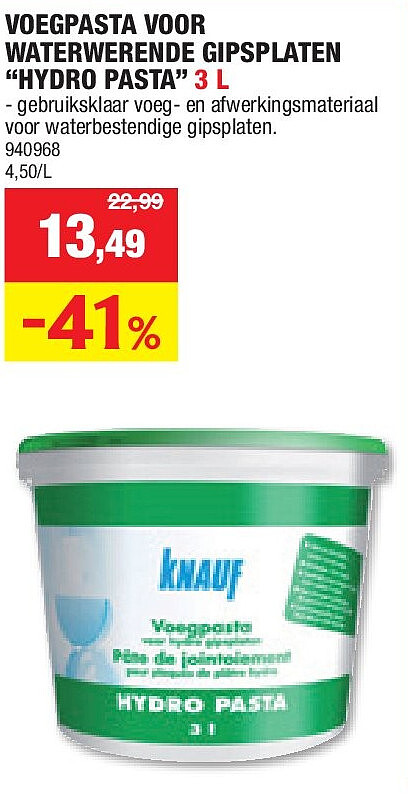 VOEGPASTA VOOR WATERWERENDE GIPSPLATEN “HYDRO PASTA” 3 L