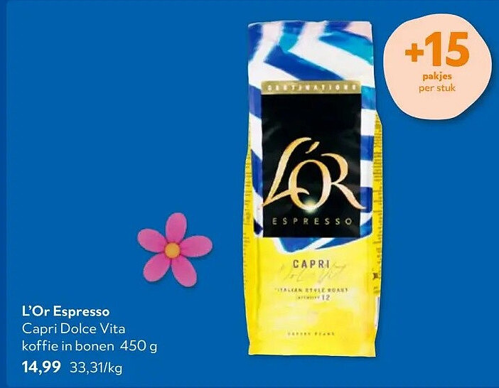 L'Or Espresso Capri Dolce Vita koffie in bonen 450g