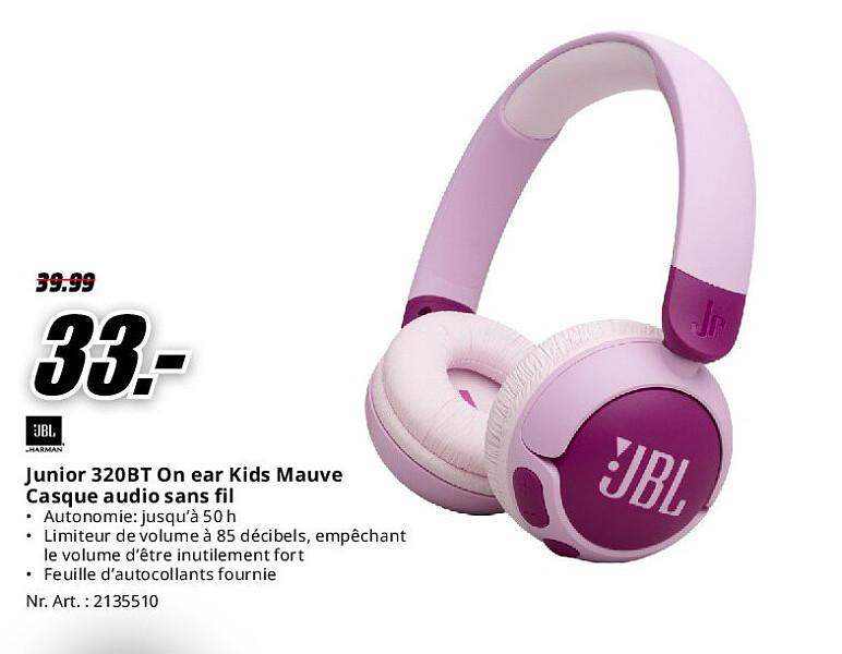 Junior 320BT On ear Kids Mauve Casque casque audio sans fil