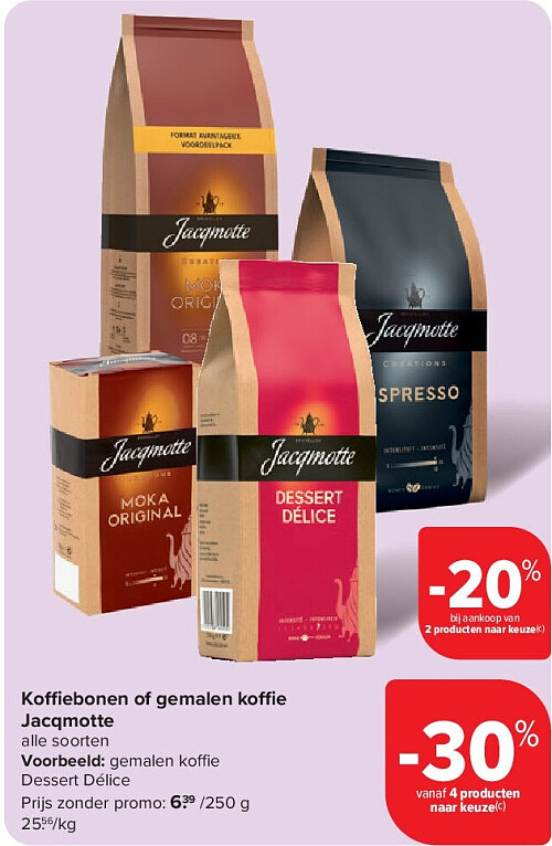 Koffiebonen of gemalen koffie Jacqmotte