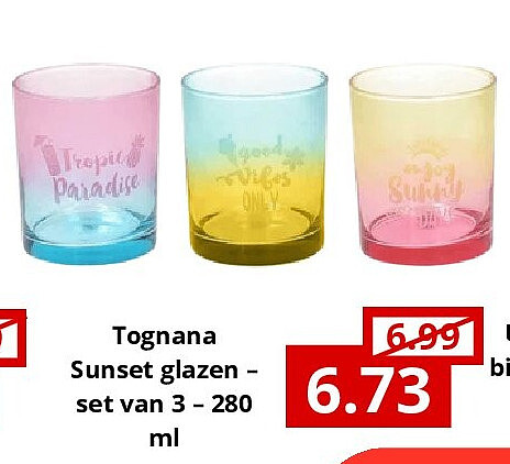 Tognana Sunset glazen – set van 3 – 280 ml