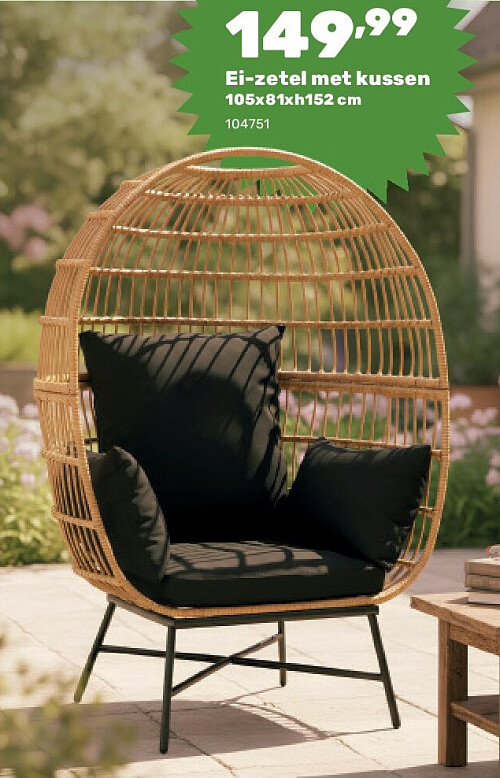 Ei-zetel met kussen 105x81xh152 cm