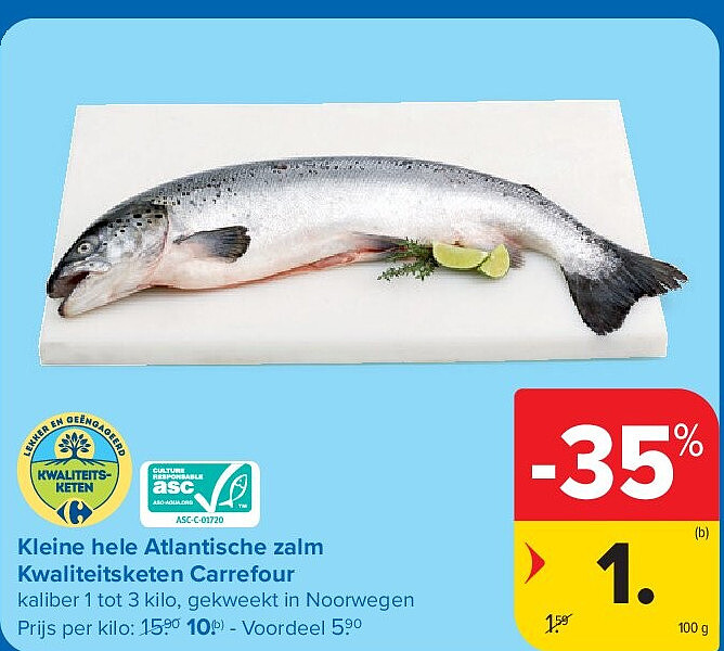 Kleine hele Atlantische zalm Kwaliteitsketen Carrefour
