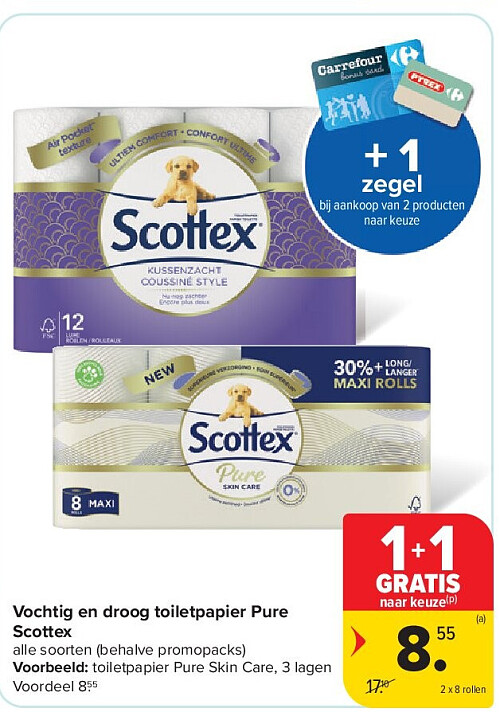 Vochtig en droog toiletpapier Pure Scottex