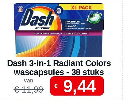 Dash 3-in-1 Radiant Colors wascapsules - 38 stuks