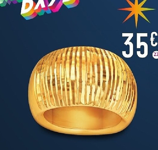 Bague large dorée striée