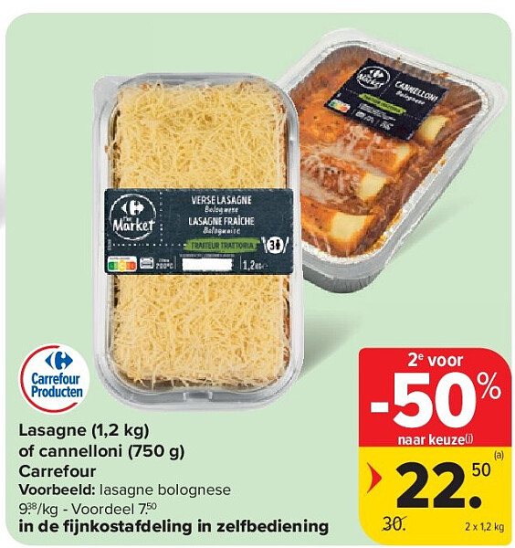 Lasagne (1,2 kg) of cannelloni (750 g) Carrefour