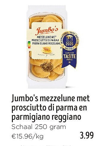 Jumbo's mezzelune met prosciutto di parma en parmigiano reggiano