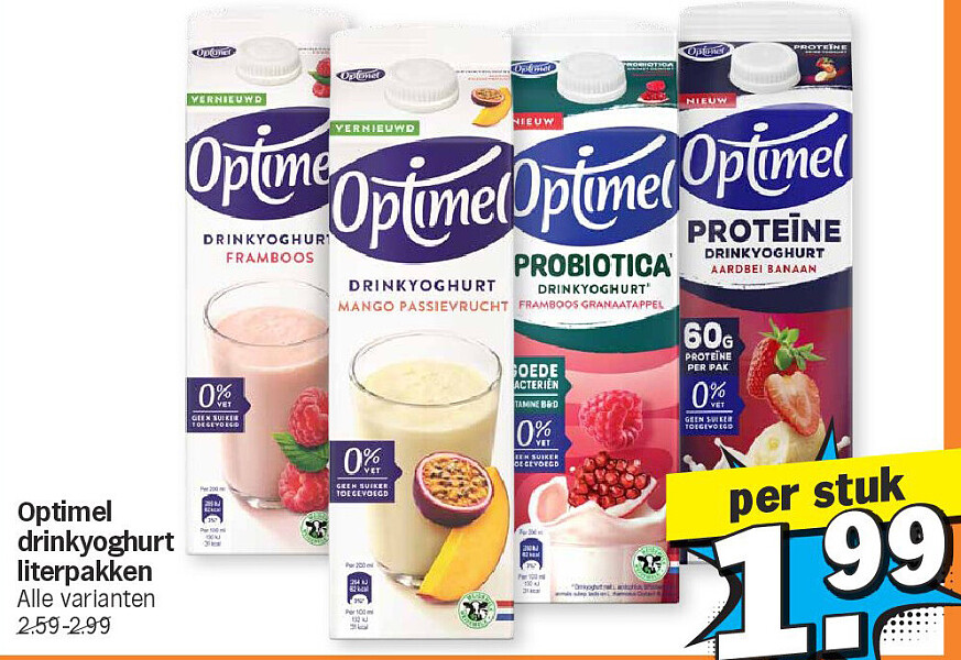 Optimel drinkyoghurt literpakken
