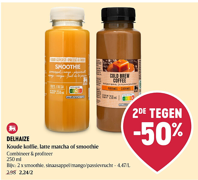 DELHAIZE Koude koffie, latte matcha of smoothie