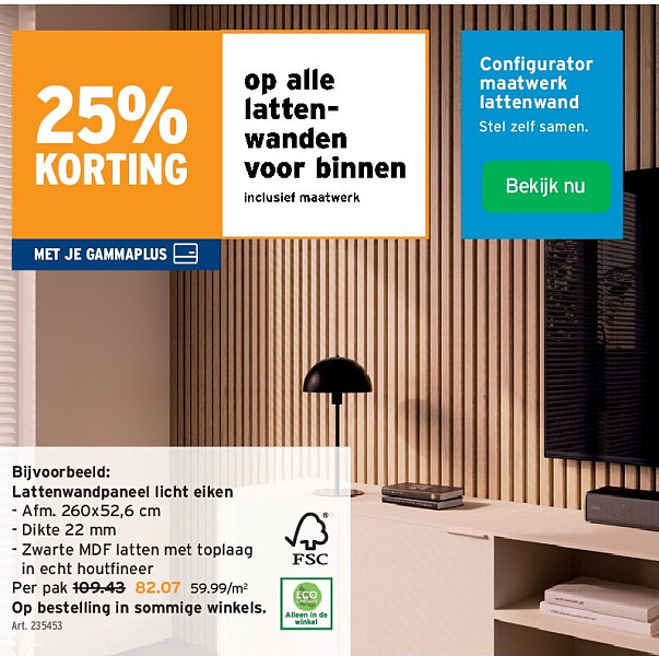 Lattenwandpaneel licht eiken
