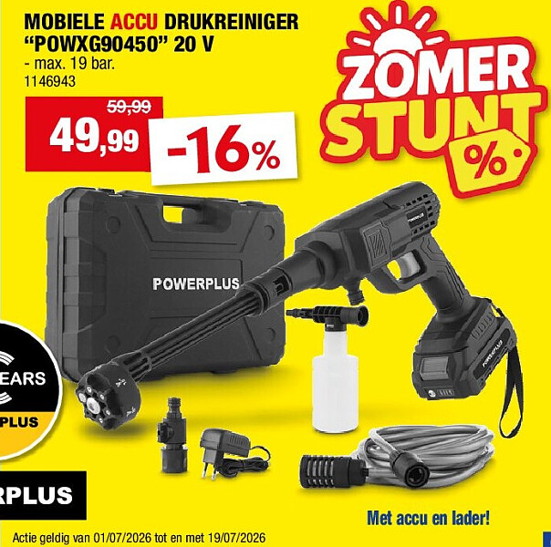 MOBIELE ACCU DRUKREINIGER “POWXG90450” 20 V