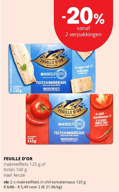 FEUILLE D’OR makreelfilets in chil-tomatensaus 125 g