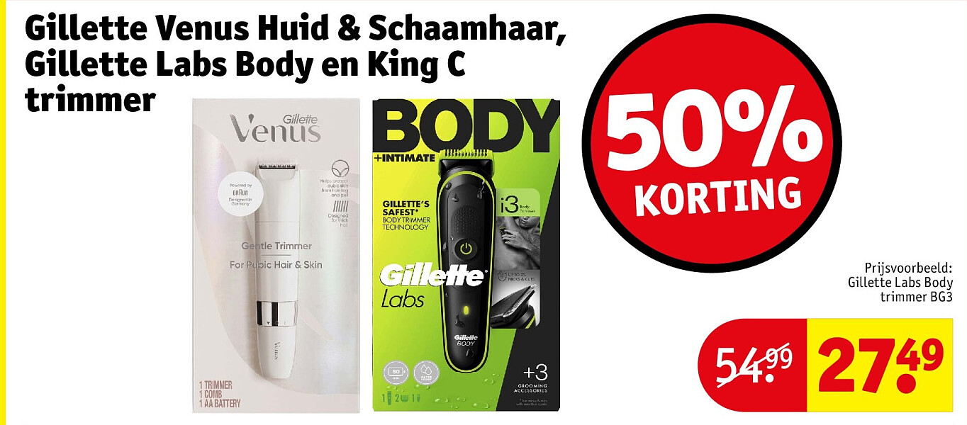 Gillette Venus Huid & Schaamhaar, Gillette Labs Body en King C trimmer