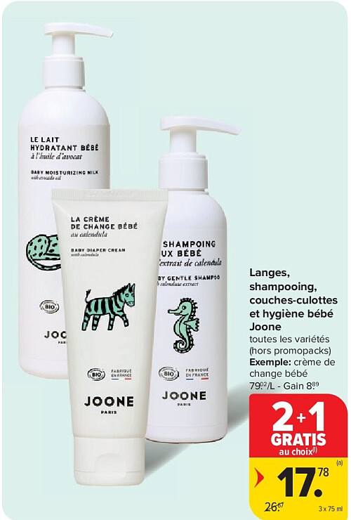 Langes, shampooing, couches-culottes et hygiène bébé Joone 3 x 75 ml