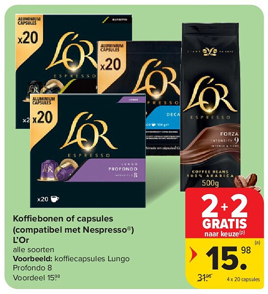 Koffiebonen of capsules (compatibel met Nespresso®) L’Or