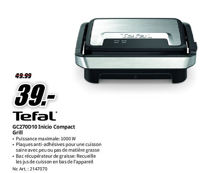 Tefal GC270D10 Inicio Compact Grill