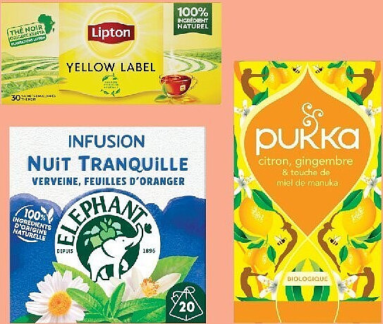 Thés et infusions Lipton, Pukka et Elephant