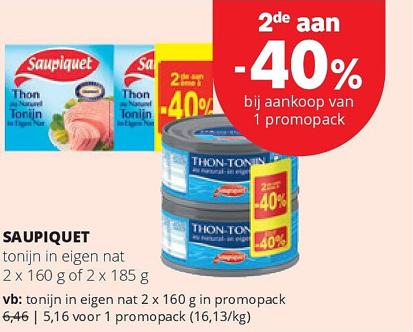 SAUPIQUET tonijn in eigen nat 2 x 160 g in promopack