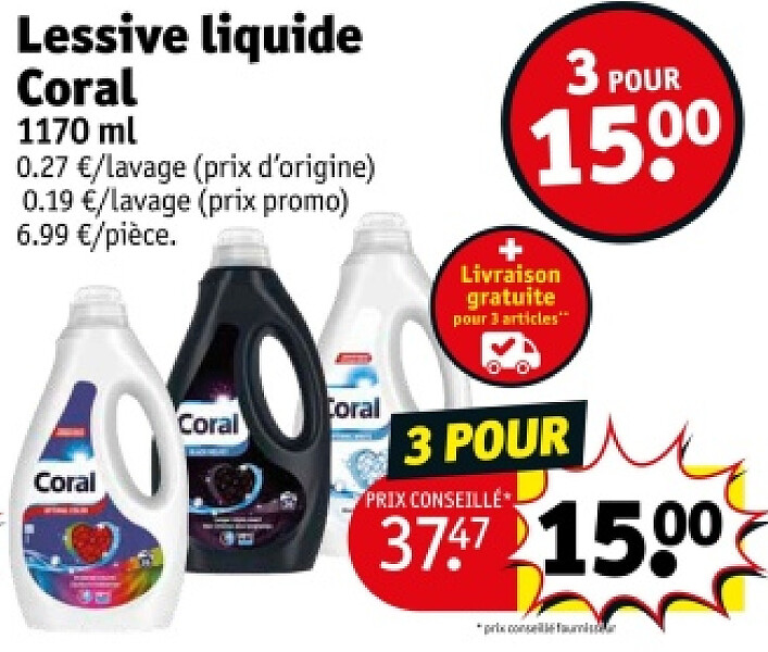 Lessive liquide Coral 1170 ml 3 POUR